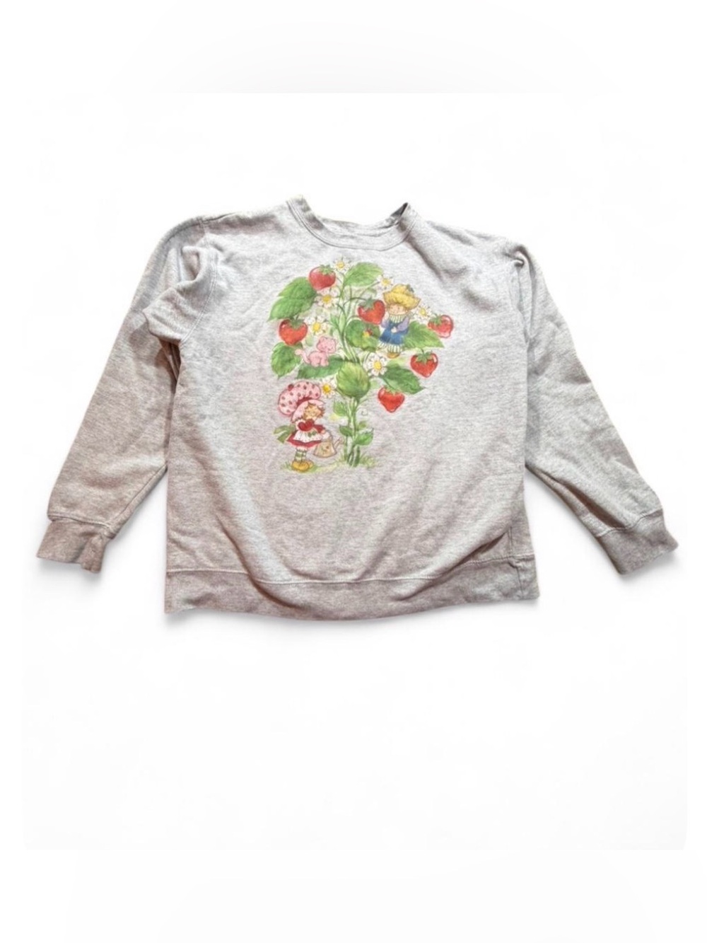 Strawberry Shortcake Graphic Sweatshirt Large Gray Cozy Cottagecore Y2K Pullover